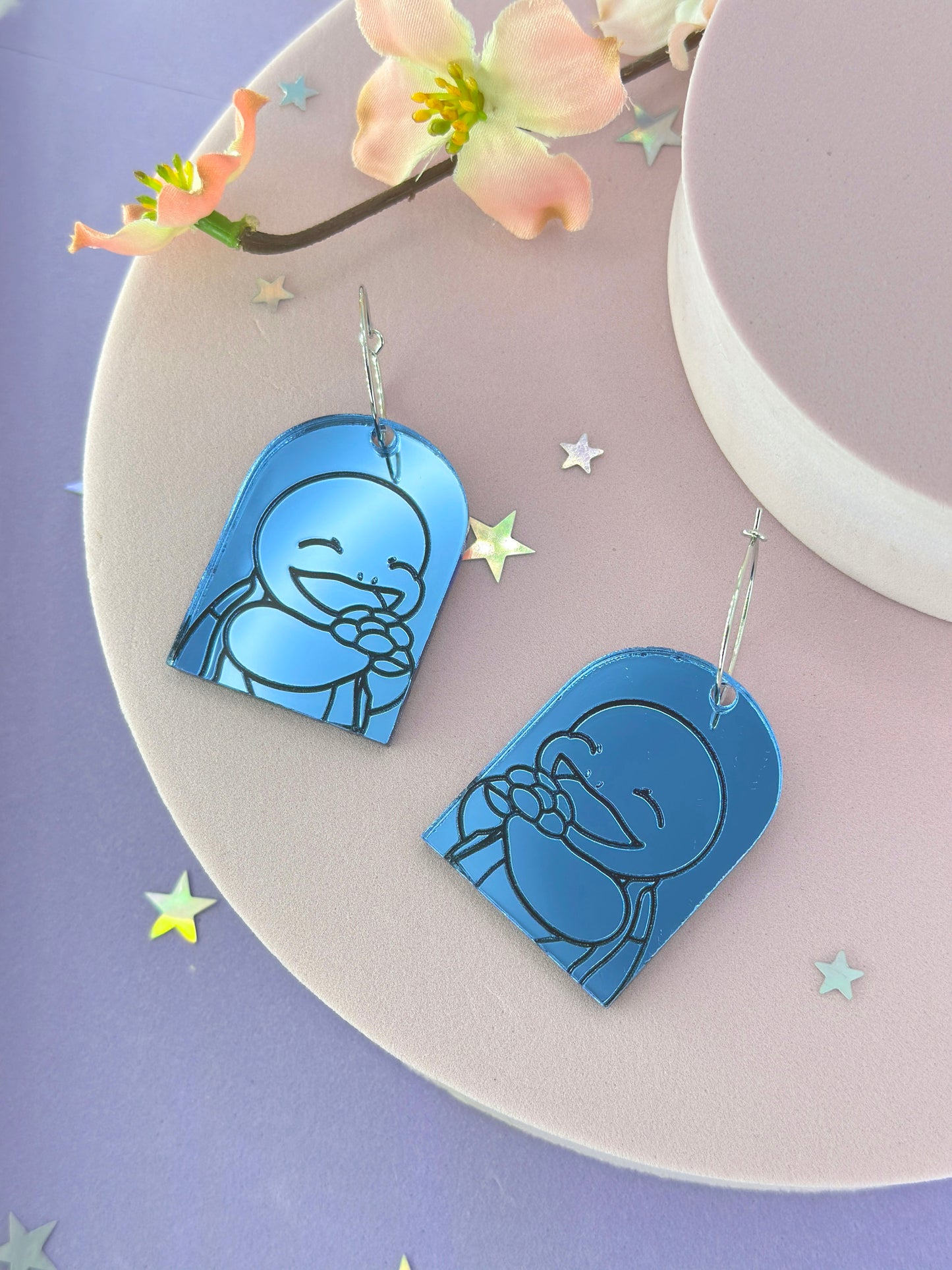 Water Turtle Flower Mirrored Acrylic Earrings