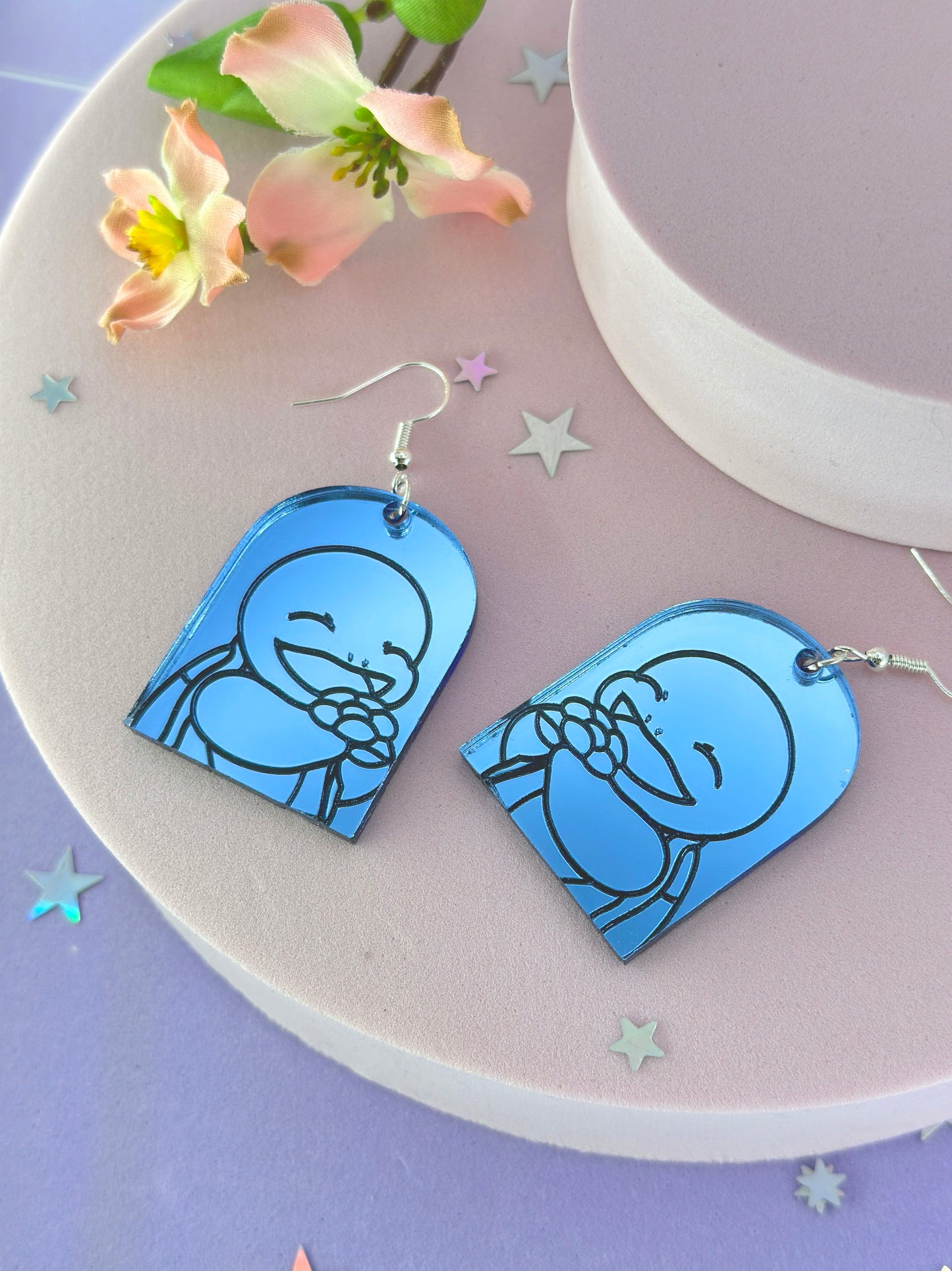 Water Turtle Flower Mirrored Acrylic Earrings