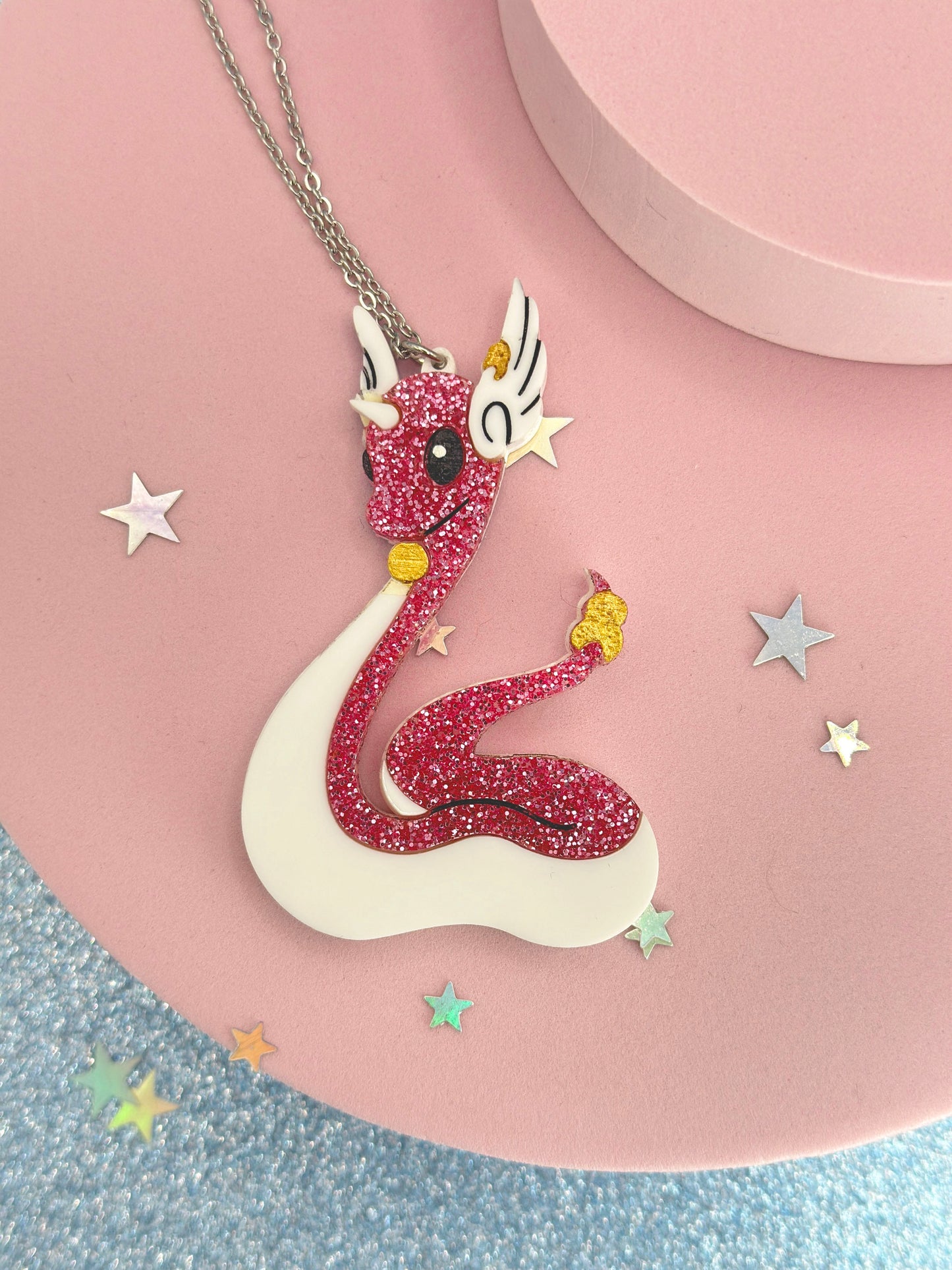 Glitter Dragon Acrylic Statement Necklace