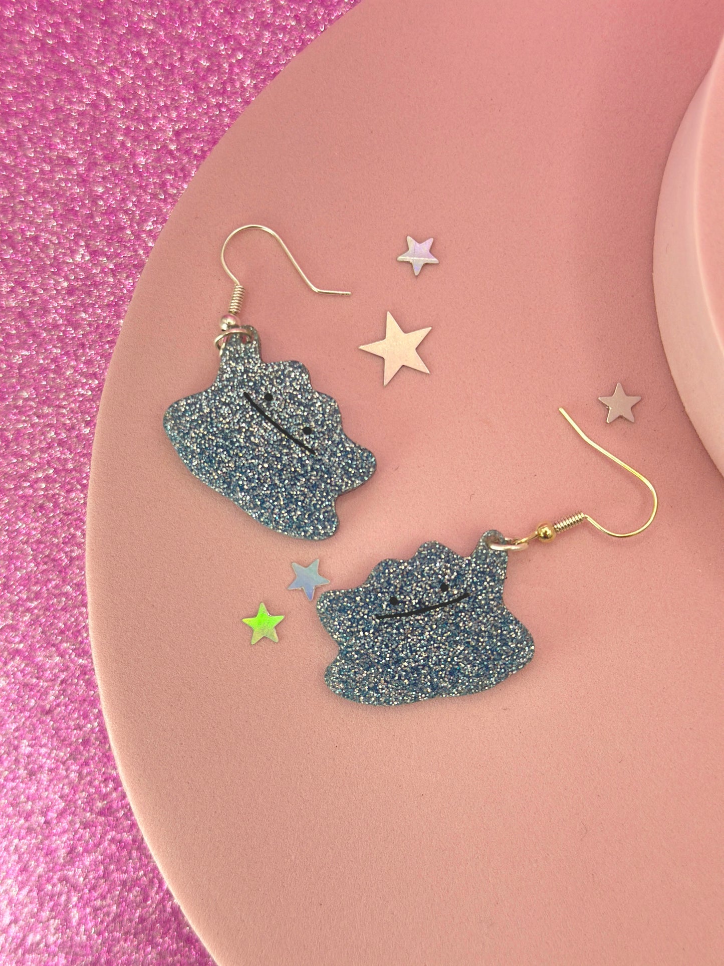 Pink/Blue Glitter Blob Earrings