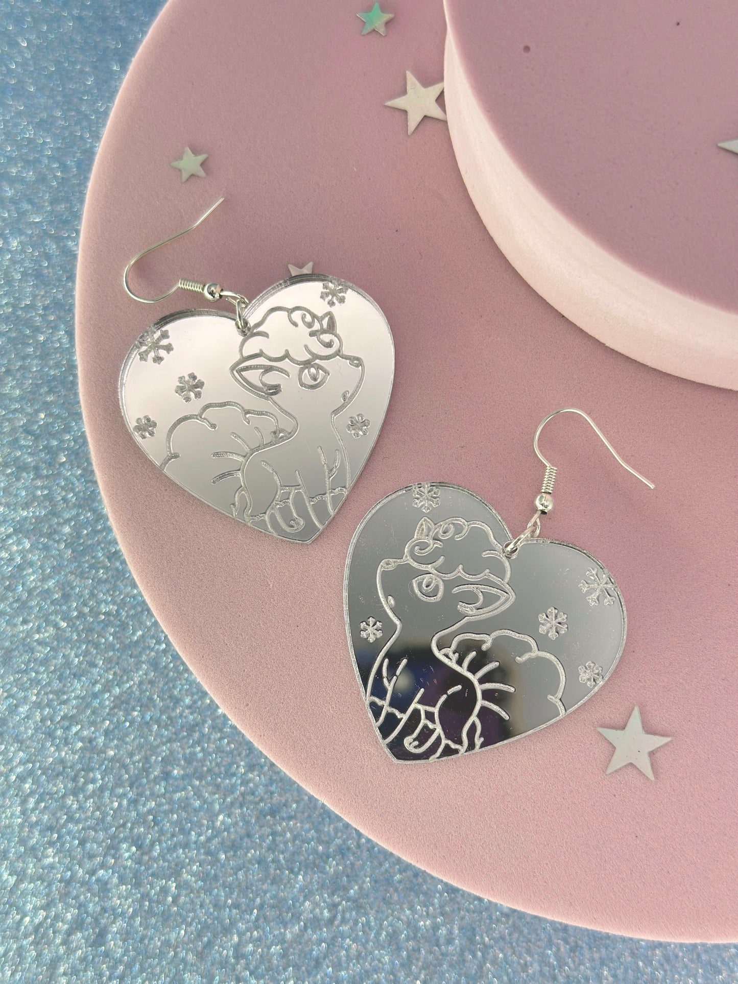 Snow Fox Mirrored Acrylic Earrings