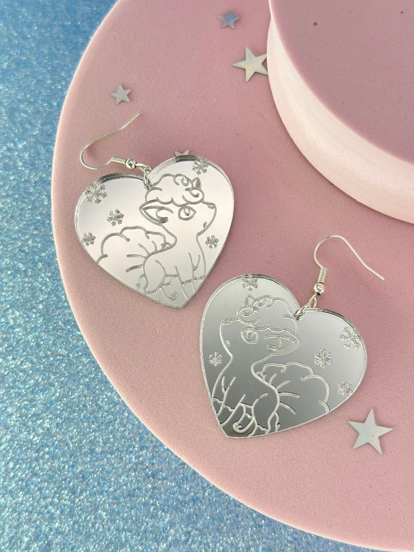Snow Fox Mirrored Acrylic Earrings