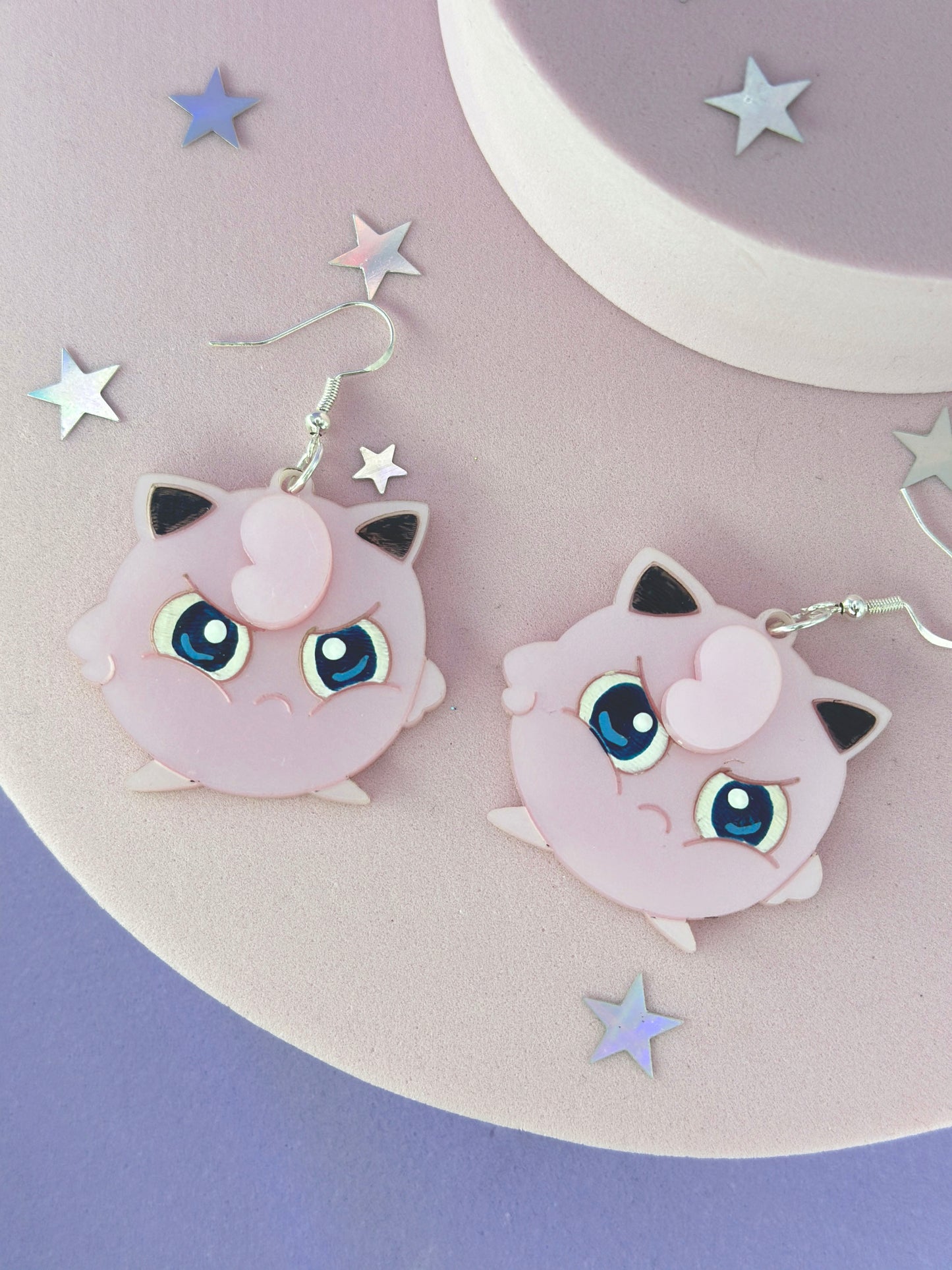 Grumpy Pink Puff Earrings