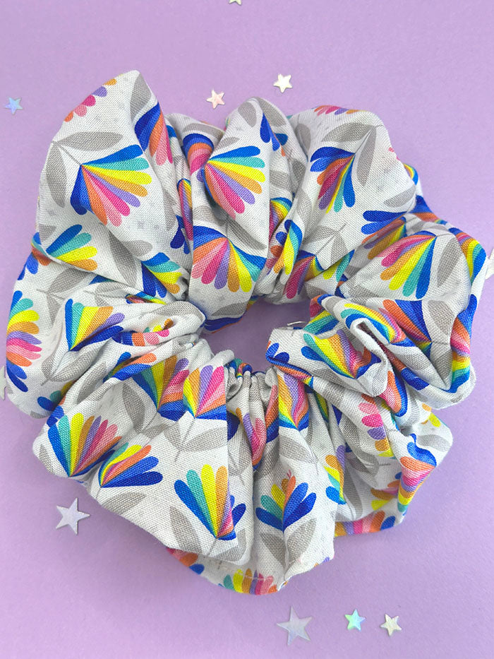 White Rainbow Flower Scrunchie
