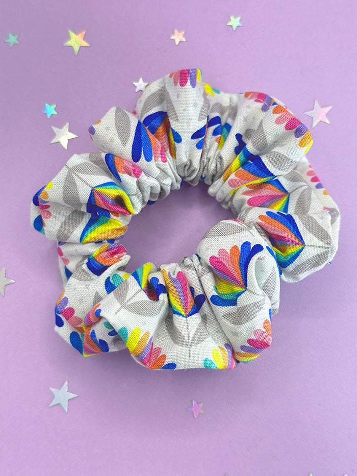 White Rainbow Flower Scrunchie