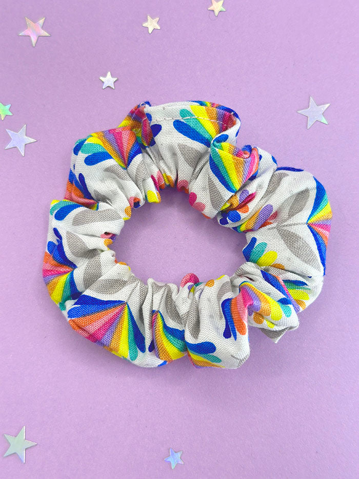White Rainbow Flower Scrunchie