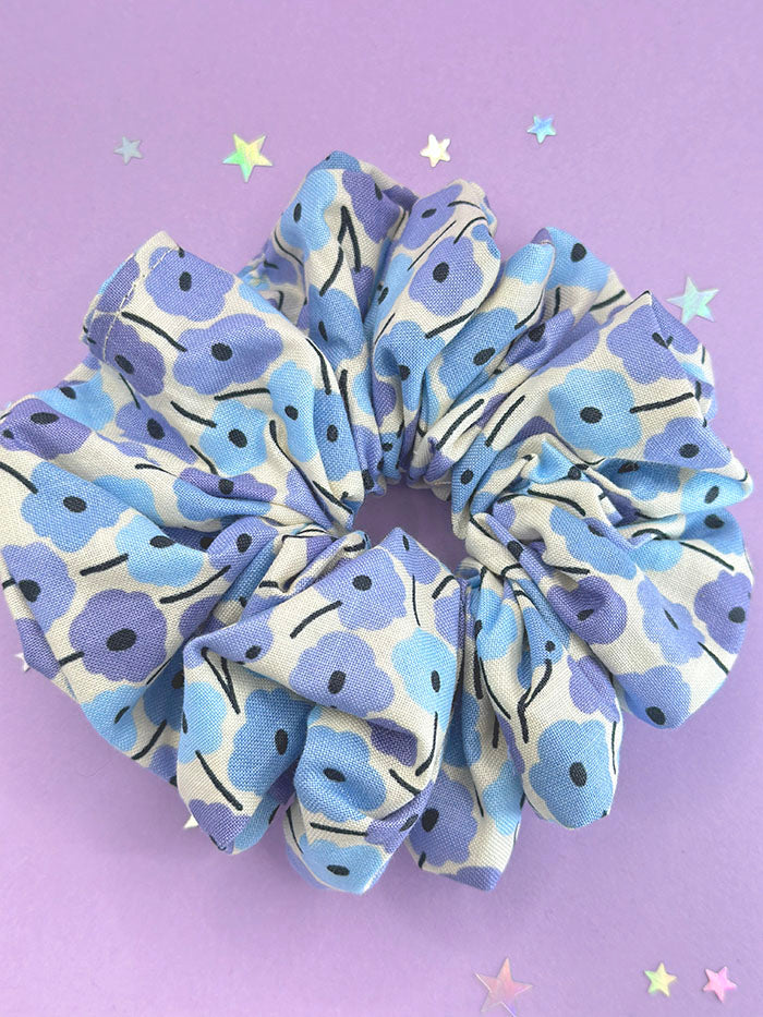 Blue Flower Print Scrunchie