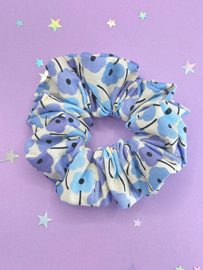 Blue Flower Print Scrunchie