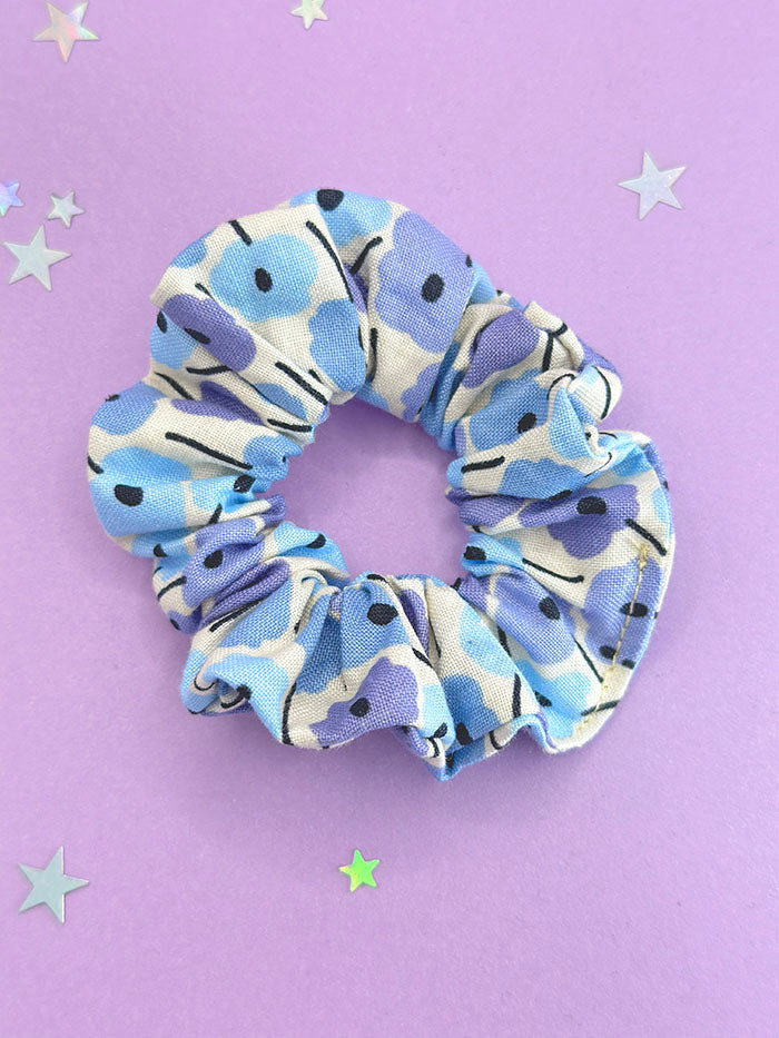 Blue Flower Print Scrunchie