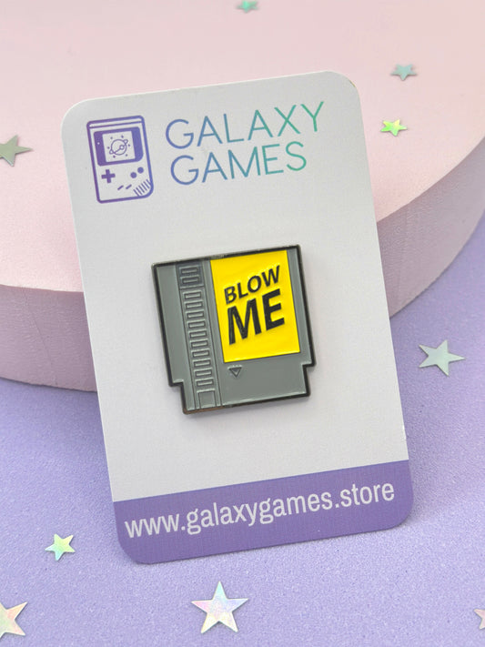 'Blow Me' Gaming Cartridge Pin Badge
