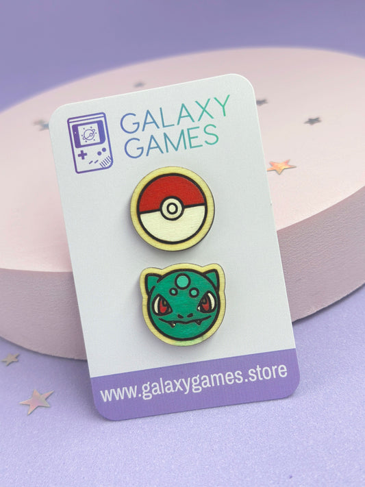 Wooden Pokeball & Starter Pin Set