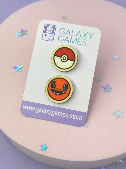 Wooden Pokeball & Starter Pin Set