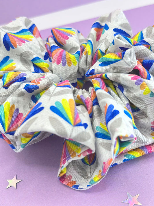 White Rainbow Flower Scrunchie