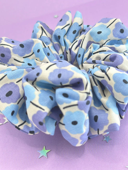 Blue Flower Print Scrunchie