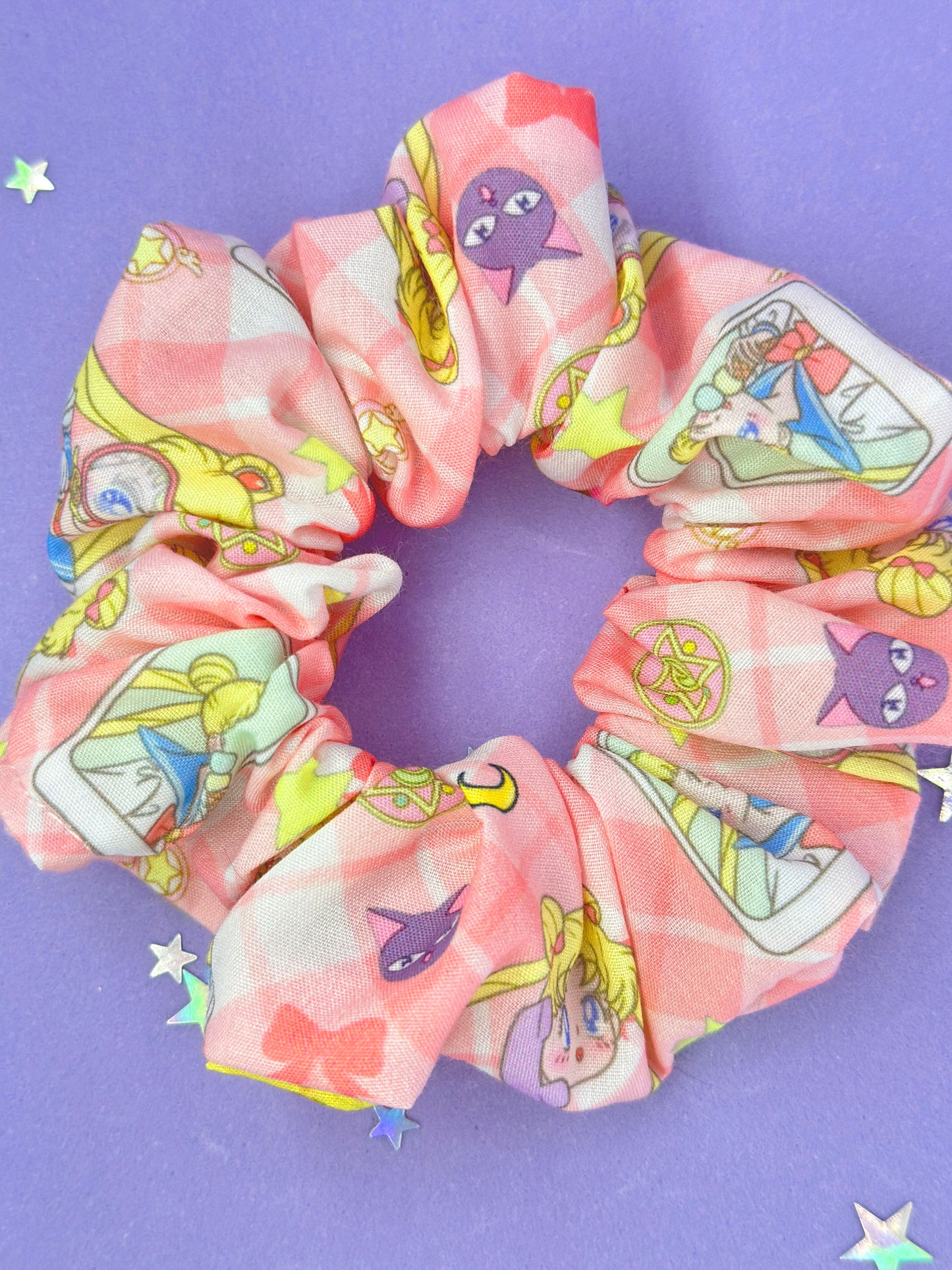 Anime Girl Gingham Face Scrunchie