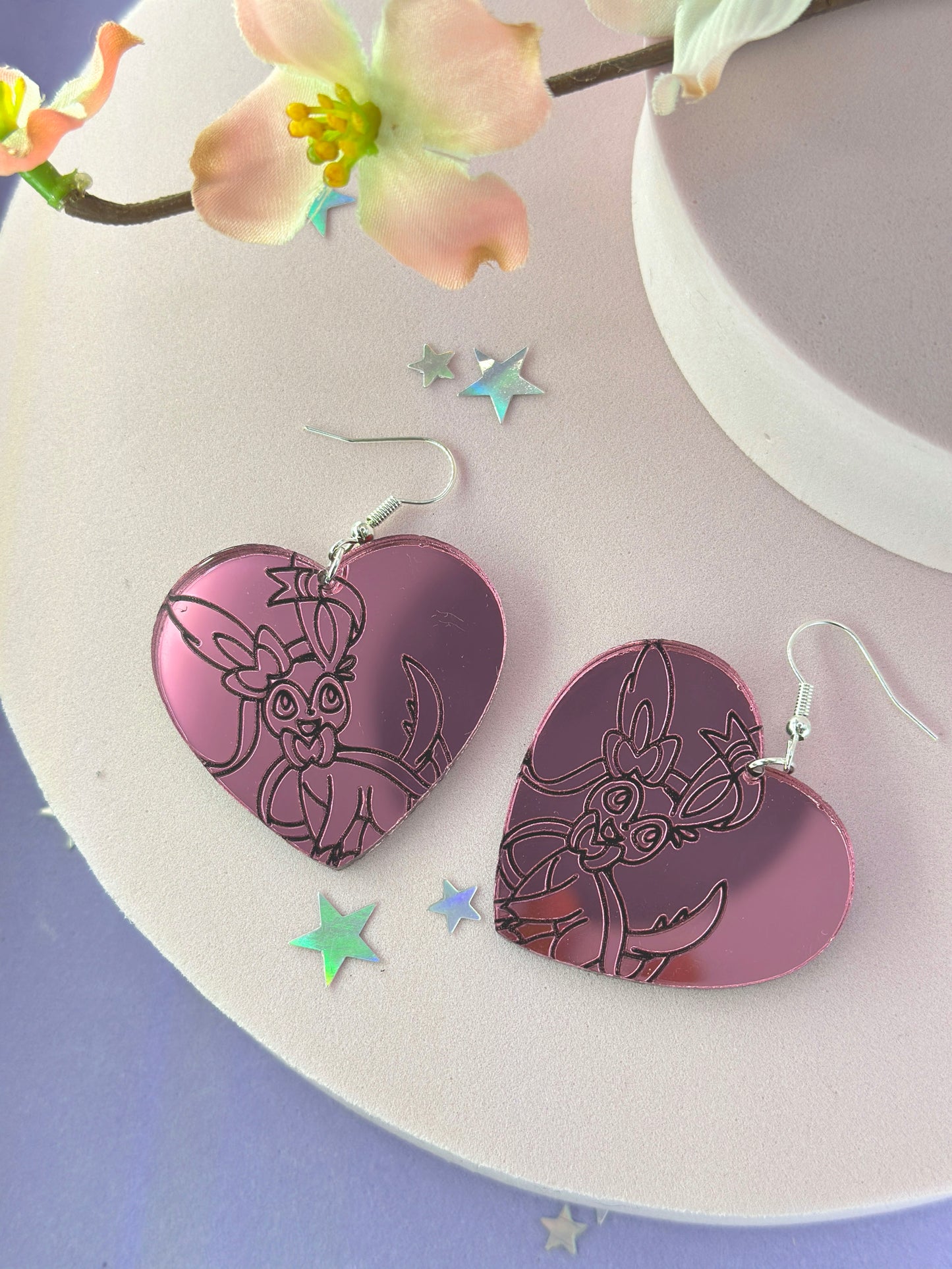 Fairy Evolution Heart Mirrored Acrylic Earrings