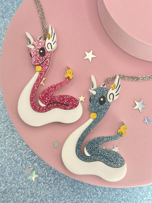 Glitter Dragon Acrylic Statement Necklace