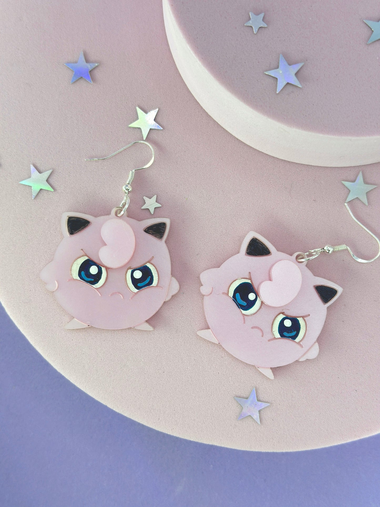 Grumpy Pink Puff Earrings