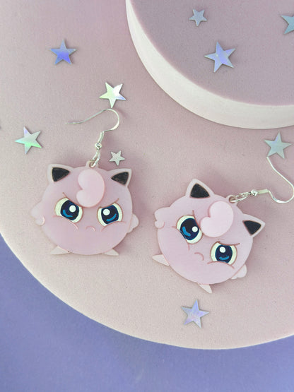 Grumpy Pink Puff Earrings